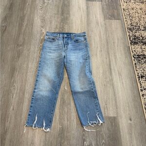 Levi's Light Blue Frayed Hem Straight Leg Jeans